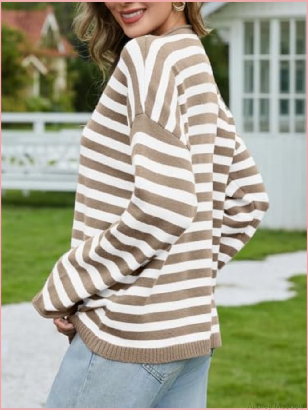 Striped Cardigan Sweater Button Up Knit Open Front - Picture 4 of 7